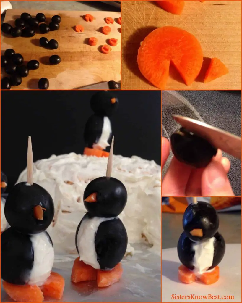 How to Make Cream Cheese and Black Olive Penguins