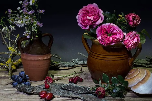 display flowers in clay pots