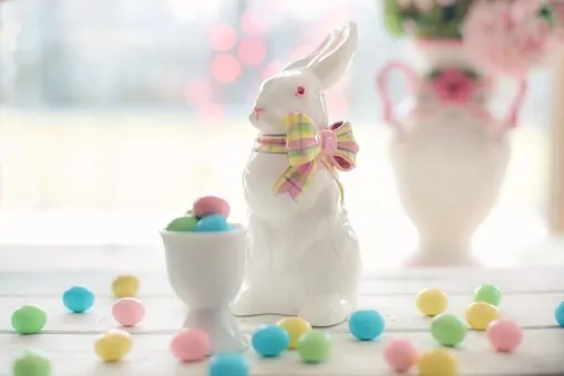 Easter Baskets with candy and bunnies