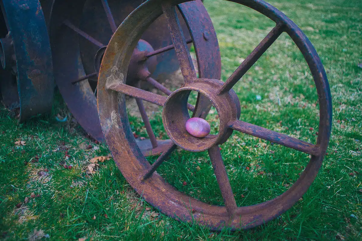 Easter egg on old wheel
