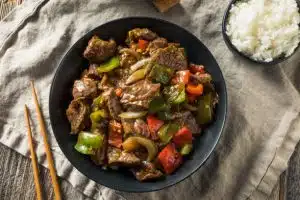 pepper steak with green and red peppers