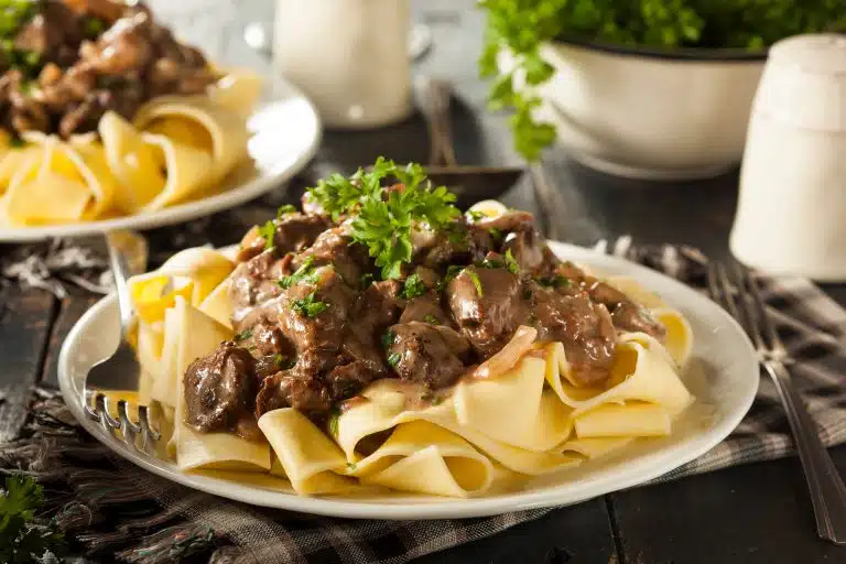 Homemade Hearty Beef Stroganoff with Mushrooms and Noodles