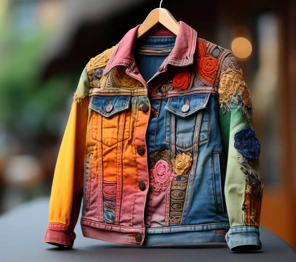 Women's jacket from cloth patches. Scrappy Quilt patch work fab