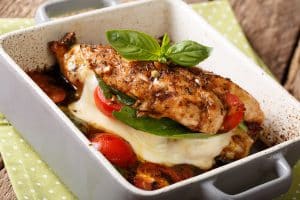 tomatoes and basil with chicken for chicken caprese