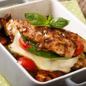 tomatoes and basil with chicken for chicken caprese