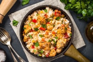 turkey fried rice with red peppers and rice