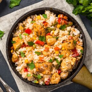 turkey fried rice with red peppers and rice