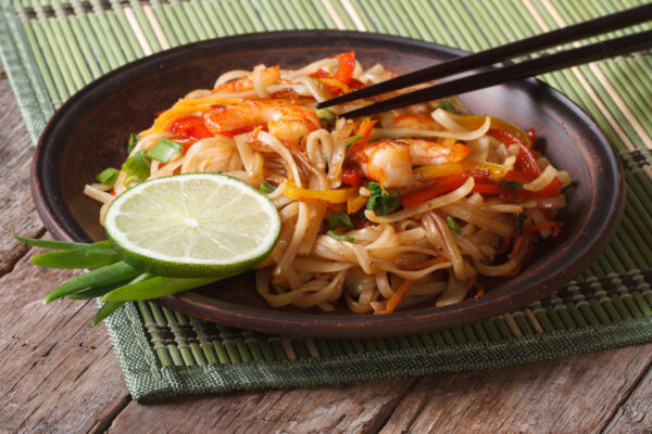 Shrimp Pad Thai in a bowl