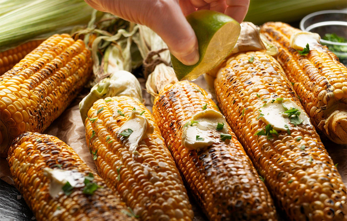 charred corn on the cob with lime butter